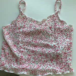 Shirt too with ruffled neck straps pink flowers and white